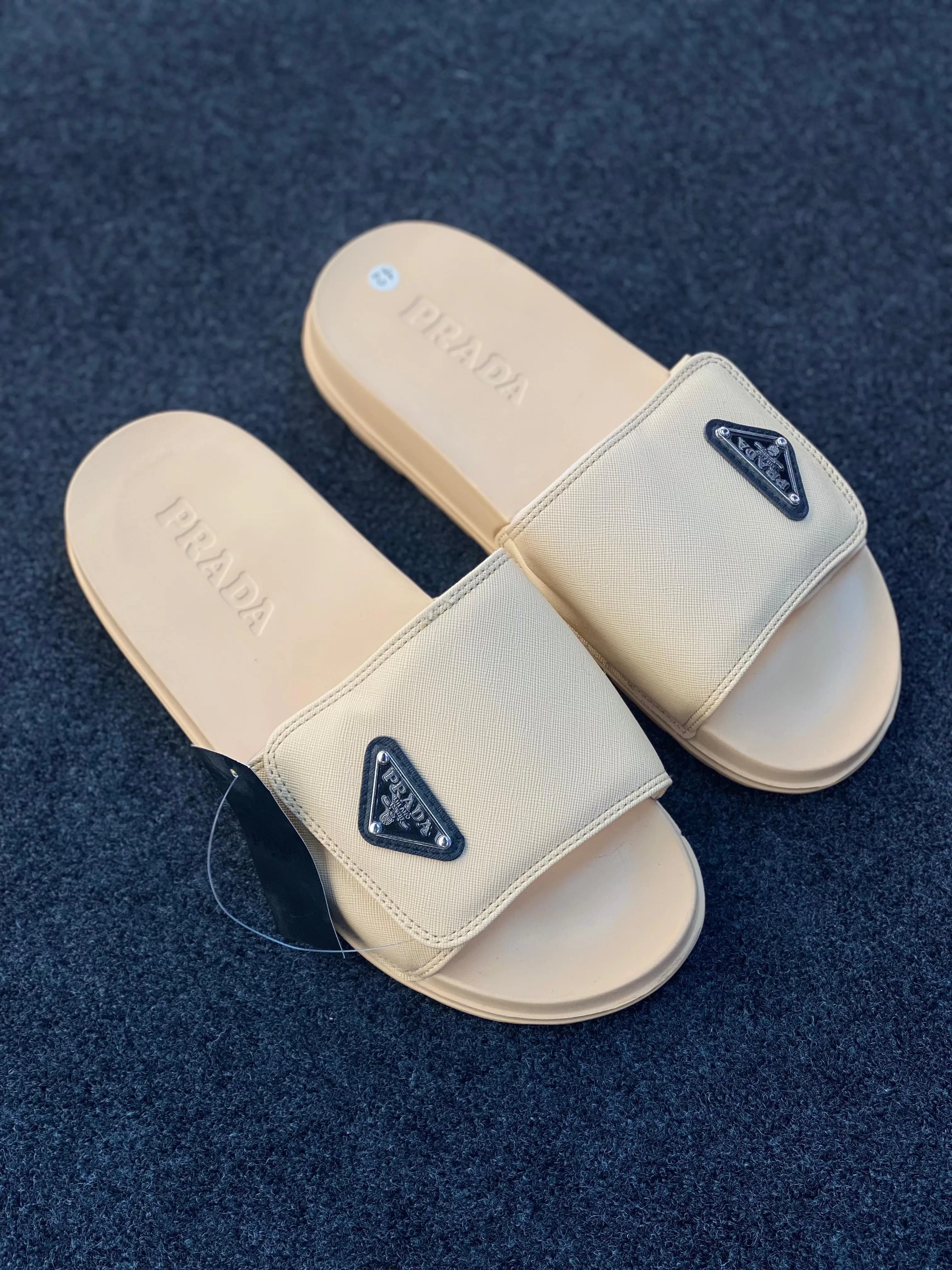  Prada Triangle Logo Re-Nylon Slide Sandals.