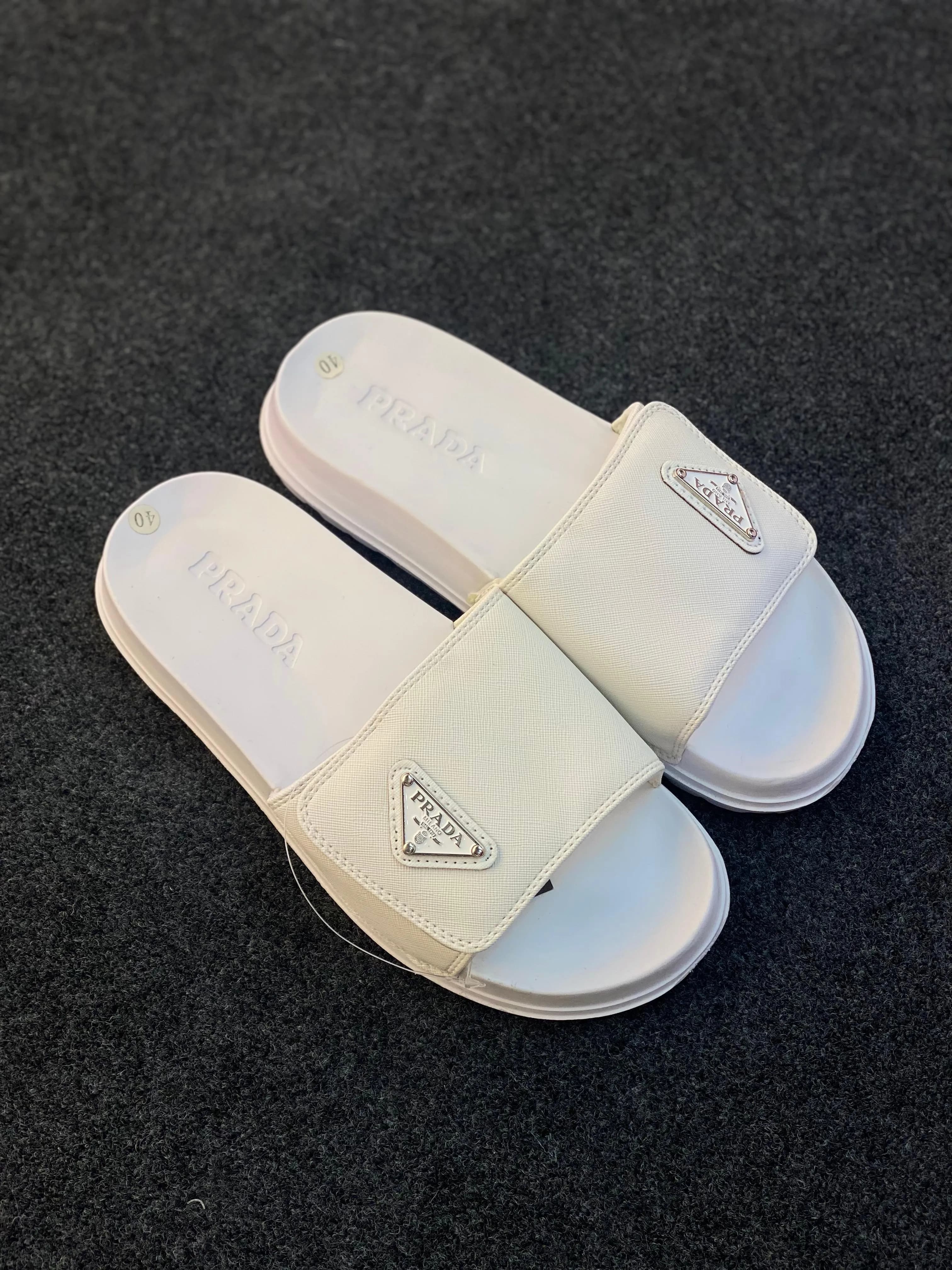 Prada Saffiano Leather Slide white