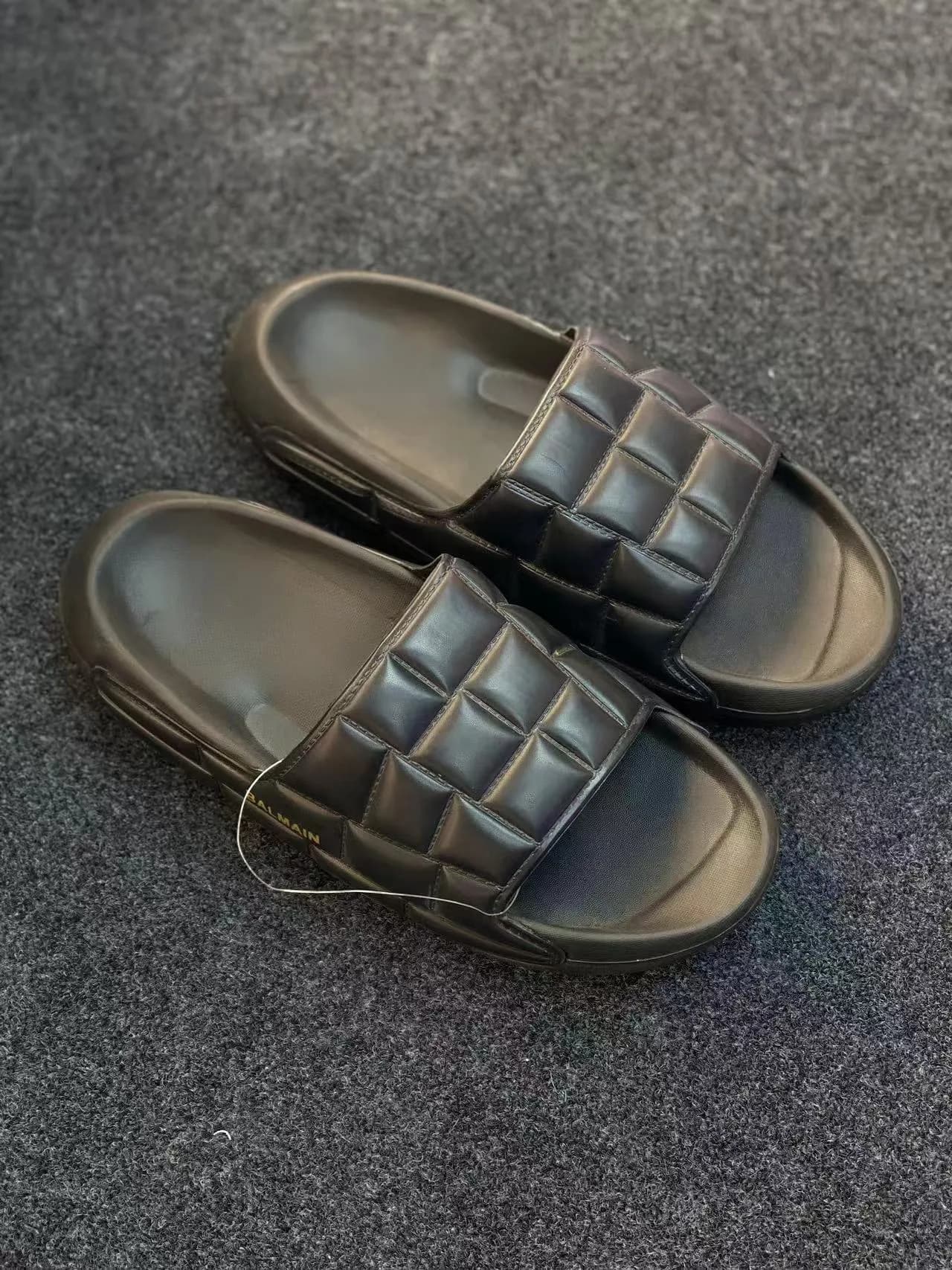 Balmain B-It Quilted Leather Slides "Black"