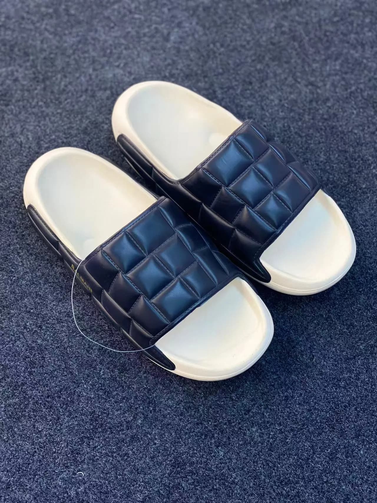 Balmain B-It Quilted Leather Slides "Black/White"