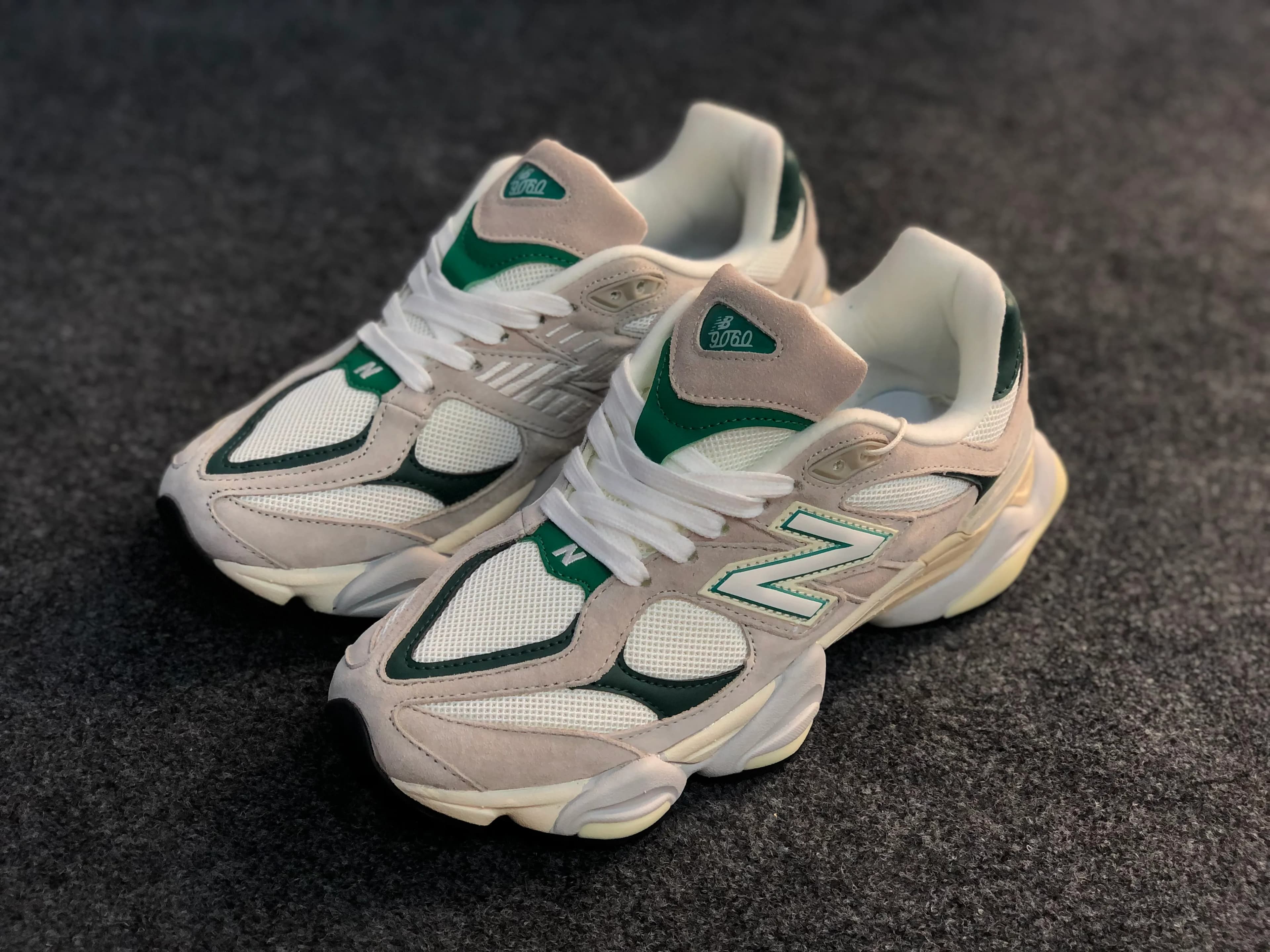 New Balance 9060 — Sea Salt / Forest Marsh Green
