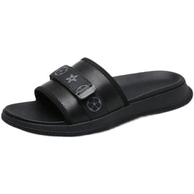 Men’s Stealth Monogram Slide Sandals in Onyx Black