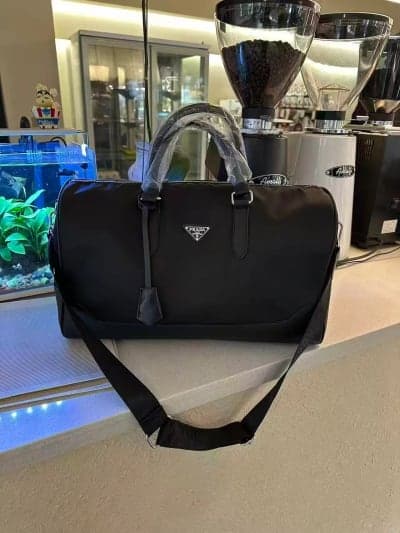 Prada Re-Nylon and Saffiano Leather Duffle Bag (Black)